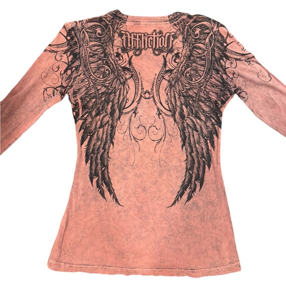 Affliction Women's Long Sleeve Tee with Wing Design - Picture 2 of 4